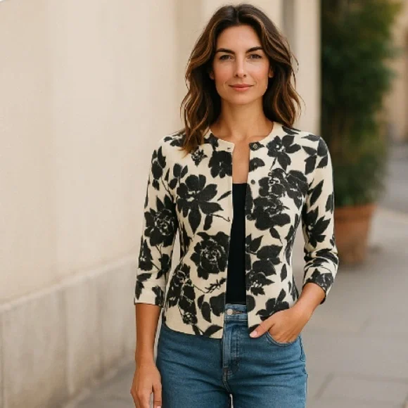 Womens Elana Solano Lambswool Floral Cardigan Sweater Women’s Size SP - Picture 1 of 3